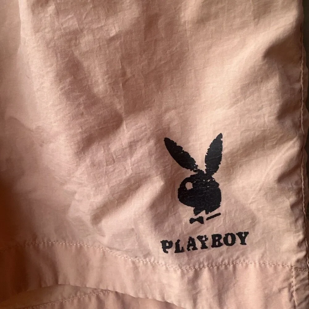 Playboy Shorts Men's M light Orange Coral Pacsun Swim Trunks Bunny Logo Pockets